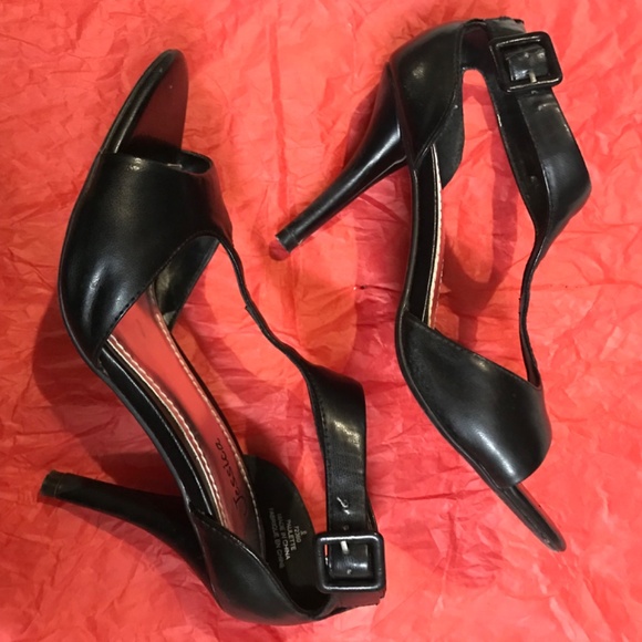 Y2K Jessica T-Strap Heels Pump Women's Size 6 Black Open Toe Ankle Strap - Picture 4 of 8